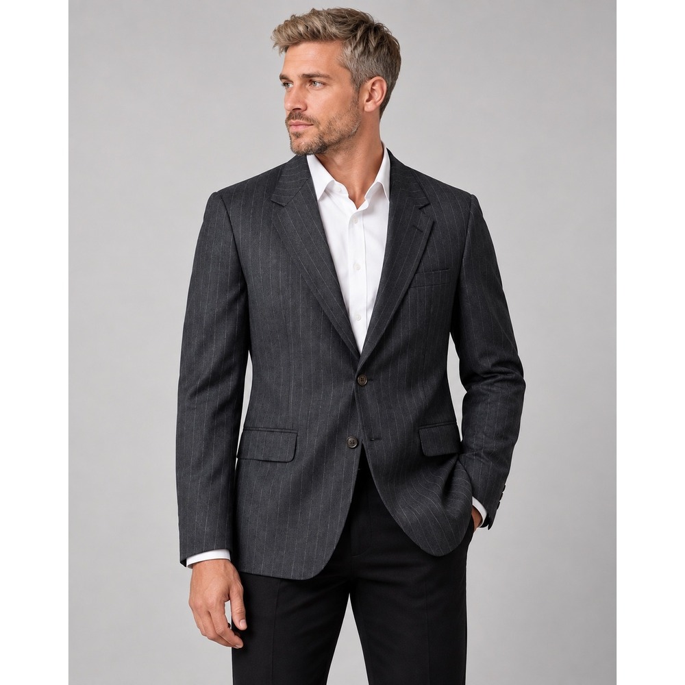 Vintage Nino Cerruti Rue Royale Pinstripe Blazer Charcoal Grey USA Made